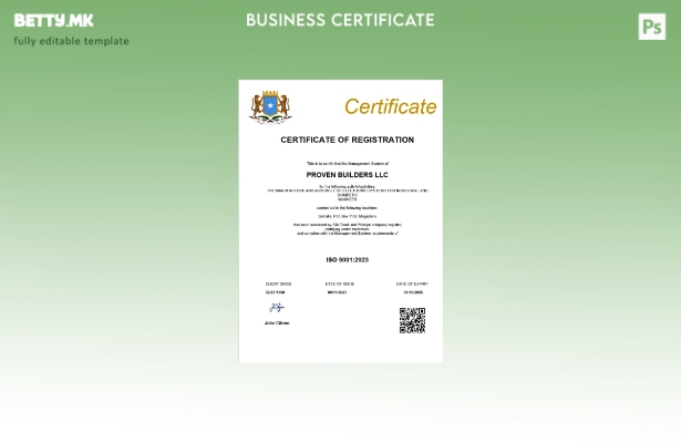 модерен стил Сомалија сертификат за регистрација на бизнис Шаблон за шаблон Word